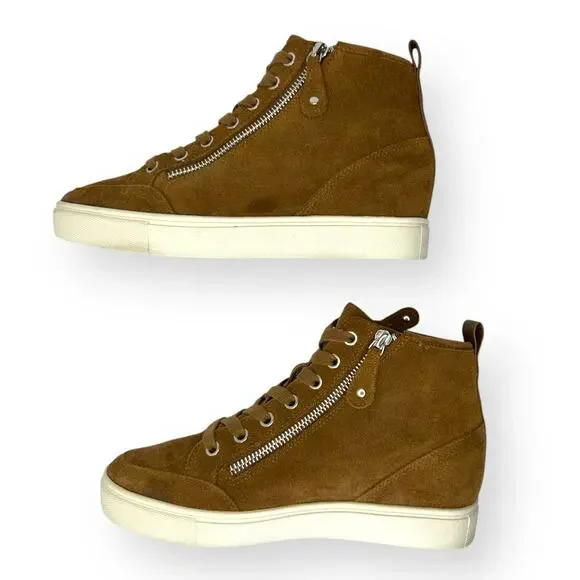 Steve Madden Women's Cornell Hidden Wedge High Top Sneaker Size 8.5 Cognac Suede - Picture 4 of 12